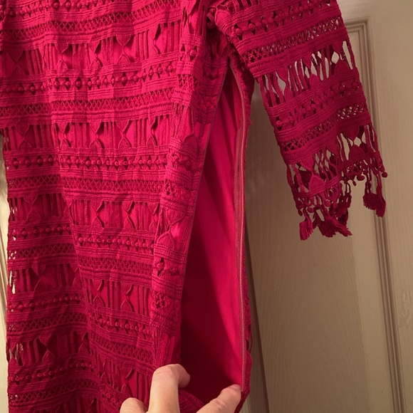 Junco Y Arena Dress Pink Embroidered Lace 3/4 Sleeves Fringe WM SZ 40 Medium 💖 - Picture 12 of 14